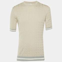 Pre Owned Eleventy Beige Cable Knit Crew Neck T-Shirt L