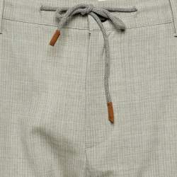 Pre Owned بنطلون إليفنتي صوف مخطط رمادي بثنيات مقاس كبير/خصر 34 بوصة