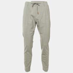 Pre Owned بنطلون إليفنتي صوف مخطط رمادي بثنيات مقاس كبير/خصر 34 بوصة