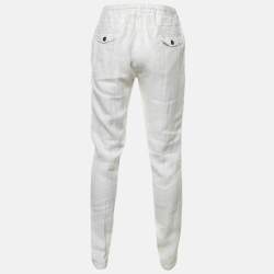 Pre Owned Eleventy White Linen Milano Drawstring Waist Pants L