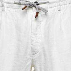 Pre Owned Eleventy White Linen Milano Drawstring Waist Pants L