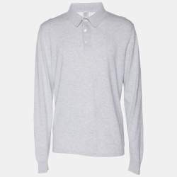 Eleventy Grey Knit Button Full Sleeve Polo T-Shirt L