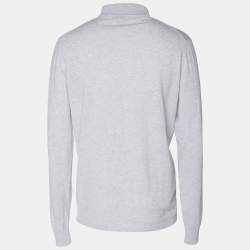 Eleventy Grey Knit Button Full Sleeve Polo T-Shirt L