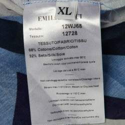 Pre Owned Emilio Pucci Blue Printed Cotton & Silk V Neck Shirt XL