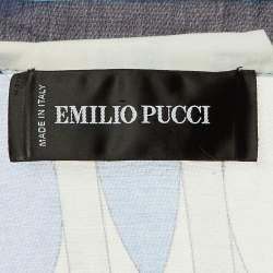 Pre Owned Emilio Pucci Blue Printed Cotton & Silk V Neck Shirt XL