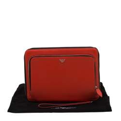 Pre Owned Emporio Armani Coral Orange Leather Zip Around iPad Case