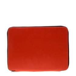 Pre Owned Emporio Armani Coral Orange Leather Zip Around iPad Case
