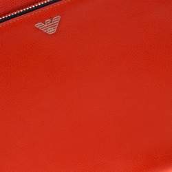 Pre Owned Emporio Armani Coral Orange Leather Zip Around iPad Case