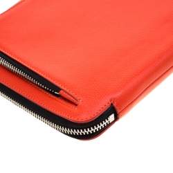 Pre Owned Emporio Armani Coral Orange Leather Zip Around iPad Case