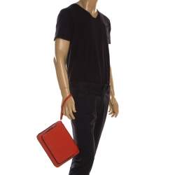 Pre Owned Emporio Armani Coral Orange Leather Zip Around iPad Case