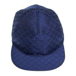 Pre Owned قبعة باسبول أمبوريو أرماني مزخرف شعار الماركة أزرق رويال مقاس وسط (ميديوم)