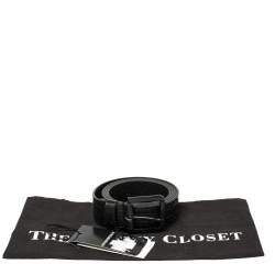 Pre Owned Emporio Armani Black Embossed Logo Leather Douglas Classic Belt 105CM