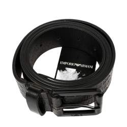 Pre Owned Emporio Armani Black Embossed Logo Leather Douglas Classic Belt 105CM