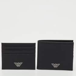 Pre Owned Emporio Armani Black Saffiano Leather Gift Set Twin Wallet