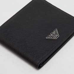 Pre Owned Emporio Armani Black Saffiano Leather Gift Set Twin Wallet