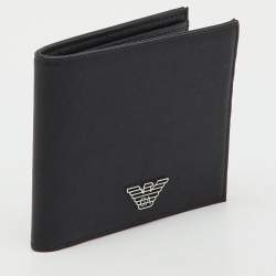 Pre Owned Emporio Armani Black Saffiano Leather Gift Set Twin Wallet