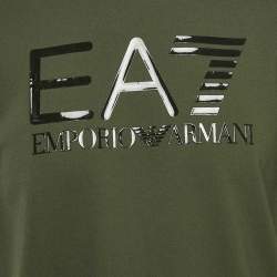 Emporio Armani Dark Green Logo Print Cotton Crew Neck T-Shirt M