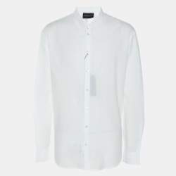 Emporio Armani White Textured Cotton Button Front Shirt L