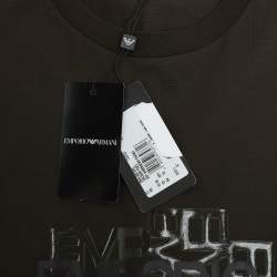 Pre Owned Emporio Armani Dark Olive Green Jersey Logo Print T-Shirt L