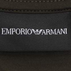 Pre Owned Emporio Armani Dark Olive Green Jersey Logo Print T-Shirt L