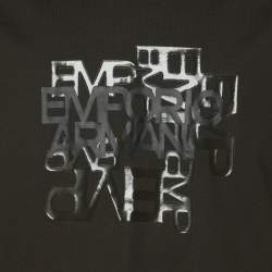 Pre Owned Emporio Armani Dark Olive Green Jersey Logo Print T-Shirt L