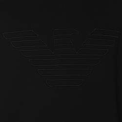 Pre Owned Emporio Armani Black Jersey Logo Embroidered Hoodie XL
