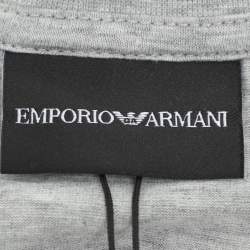 Pre Owned Emporio Armani Grey Cotton Logo Print Crew Neck T-Shirt XL