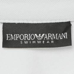 Emporio Armani Swimwear White Logo Embroidery Cotton Pique Polo T-Shirt M