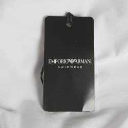 Emporio Armani Swimwear White Logo Embroidery Cotton Pique Polo T-Shirt M