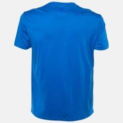 Pre Owned Emporio Armani Blue Logo Printed Cotton Knit T-Shirt L