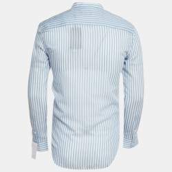 Pre Owned Emporio Armani Blue Striped Cotton Blend Madeiran Collar Shirt S