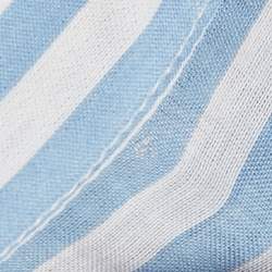 Pre Owned Emporio Armani Blue Striped Cotton Blend Madeiran Collar Shirt S