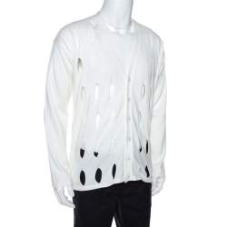 Pre Owned Emporio Armani Off White Cotton Cutout Detail Cardigan XXL