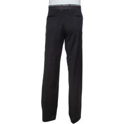 Pre Owned Emporio Armani Black Wool & Denim Waist Trim Trousers XL