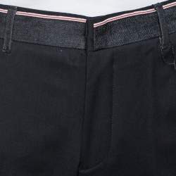 Pre Owned Emporio Armani Black Wool & Denim Waist Trim Trousers XL