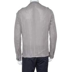 Pre Owned Emporio Armani Grey Linen & Cotton Leno Mesh Jacket XXL