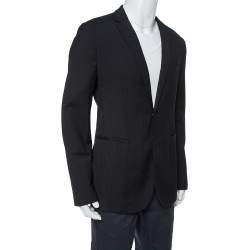 Pre Owned Emporio Armani Black Textured Wool Jacquard Tailored Blazer XXL