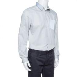 Pre Owned Emporio Armani Grey Textured Cotton Contrast Trim Shirt XL