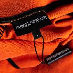 Pre Owned Emporio Armani Orange Cotton Contrast Trim Logo Patch Polo T-Shirt L