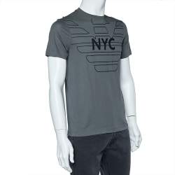 Pre Owned Emporio Armani Grey NYC Print Cotton Crew Neck T-Shirt S