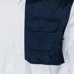 Pre Owned Emporio Armani White Cotton Contrast Synthetic Trim Detail Shirt L  