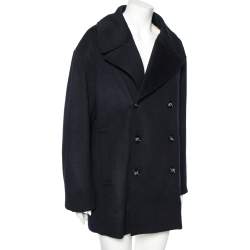 Emporio Armani Navy Blue Cashmere Double Breasted Coat XXXL 