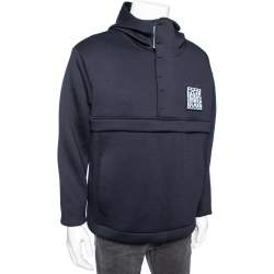 Pre Owned Emporio Armani Blue Logo Printed Jersey Lace Detailed Hoodie XXL