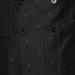Pre Owned Emporio Armani Black Printed Wool Double Breasted Blazer M