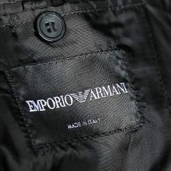 Pre Owned Emporio Armani Black Printed Wool Double Breasted Blazer M