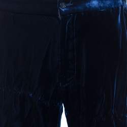 Pre Owned Emporio Armani Navy Blue Velvet Side Tightener Detail Pants XXL