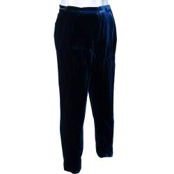 Pre Owned Emporio Armani Navy Blue Velvet Side Tightener Detail Pants XXL