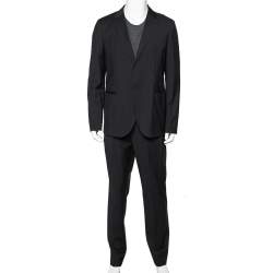 Pre Owned Emporio Armani Dark Blue Pinstriped Wool Single Breasted Suit XXL