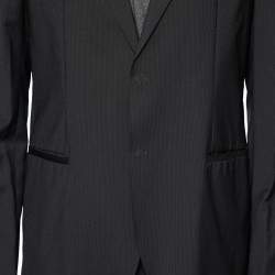 Pre Owned Emporio Armani Dark Blue Pinstriped Wool Single Breasted Suit XXL