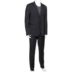 Pre Owned Emporio Armani Dark Blue Pinstriped Wool Single Breasted Suit XXL